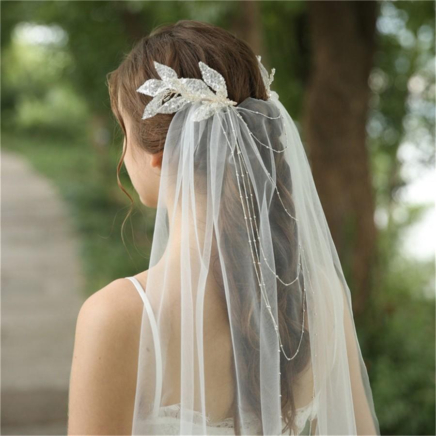 Свадьба - Bridal Veils and Headpieces, Romantic Wedding Veil with Chain Hair Piece, Wedding Veil Hair Clip, Bridal Wedding Veil, Bridal Hair Jewelry