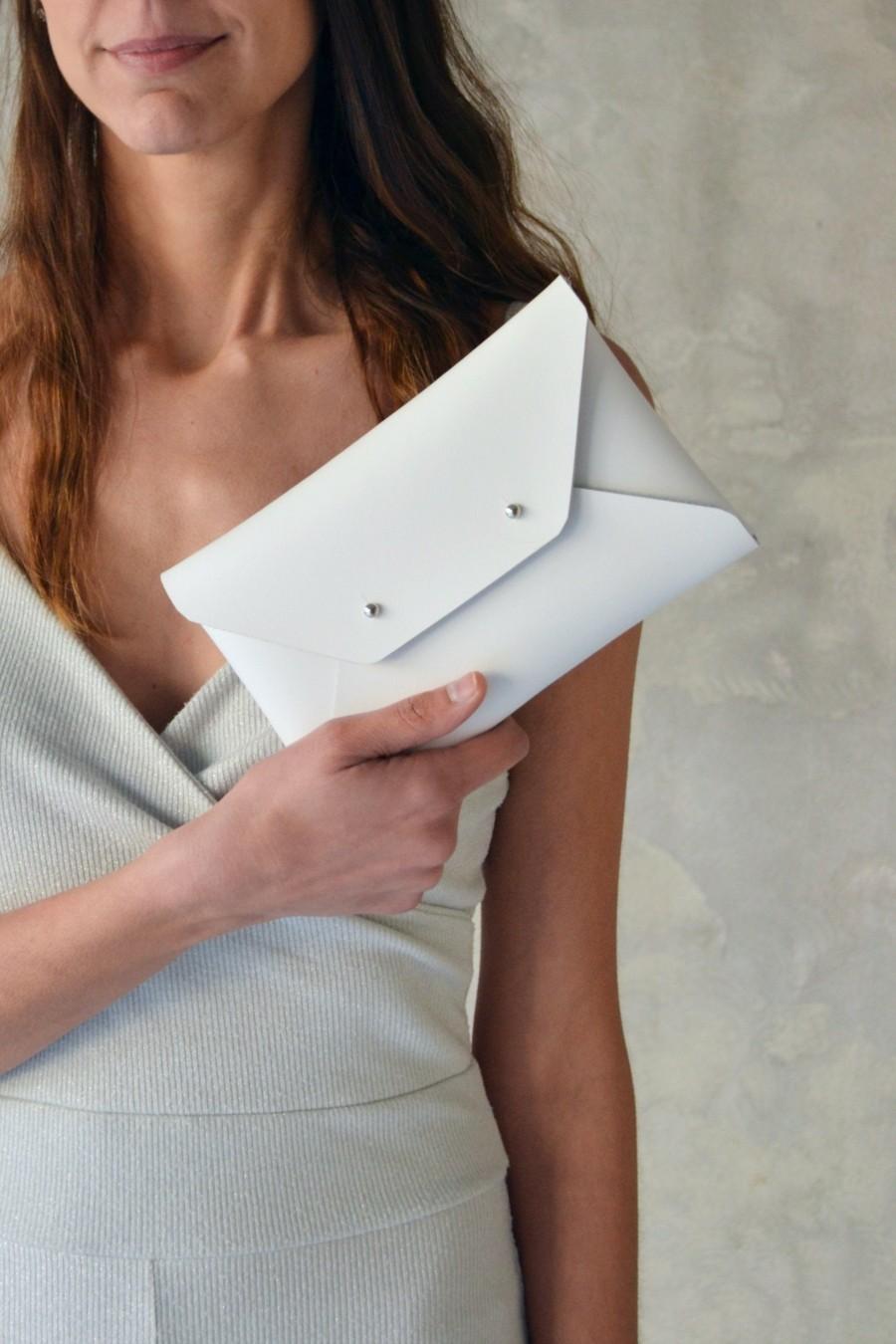 Wedding - White leather clutch bag / Leather bag available with wrist strap / Genuine leather / Wedding clutch / Bridesmaids clutch / SMALL SIZE