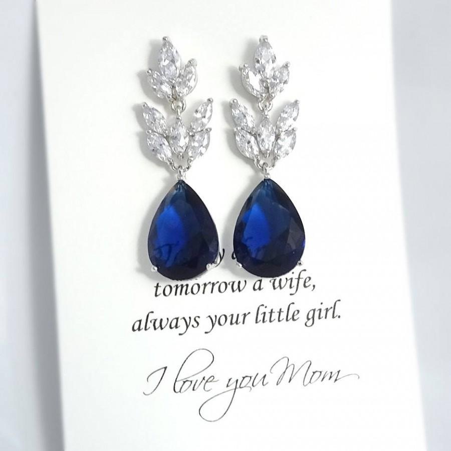 زفاف - Mother of the Bride Gift Earrings, Dark Blue Wedding Earrings, Gift for Mom, Navy Earring, Mother of the Groom Gift