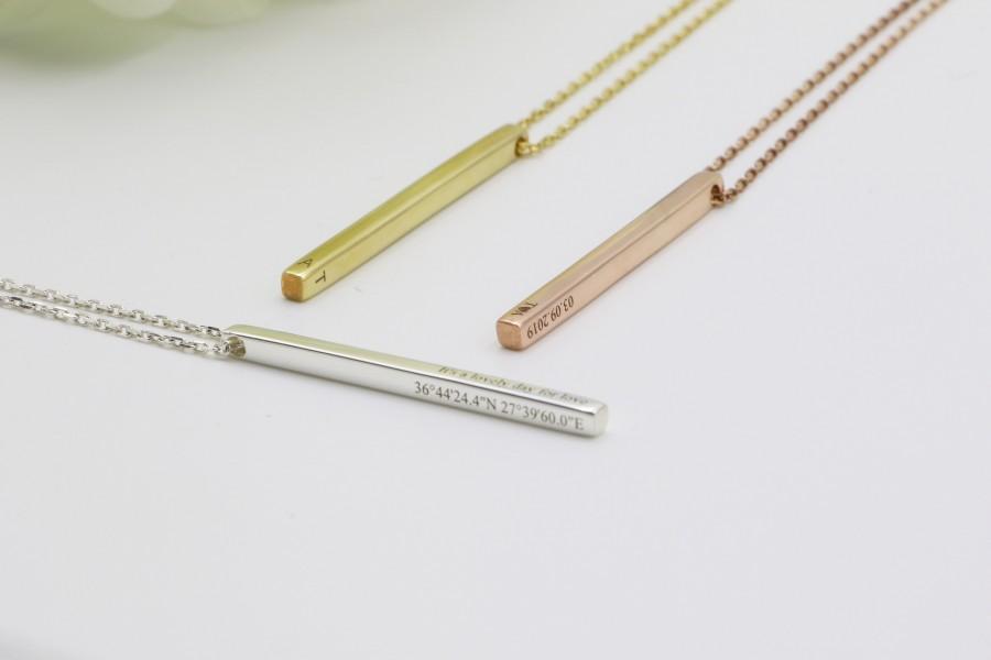 Hochzeit - personalized bar necklace  for her - mama necklace  -  customized  dainty gold bar  -  3d bar rose gold- personalized gift necklace