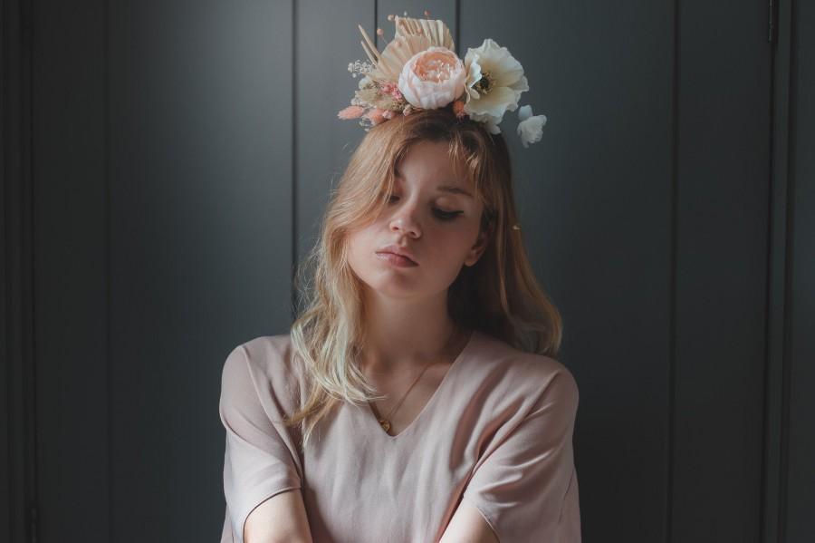 Hochzeit - Boho FLOWER CROWN, Frida Kahlo Extra Large Party Crown, Dried flowers with silk blossoms, Rustic head piece, Wedding Head Piece, Head band