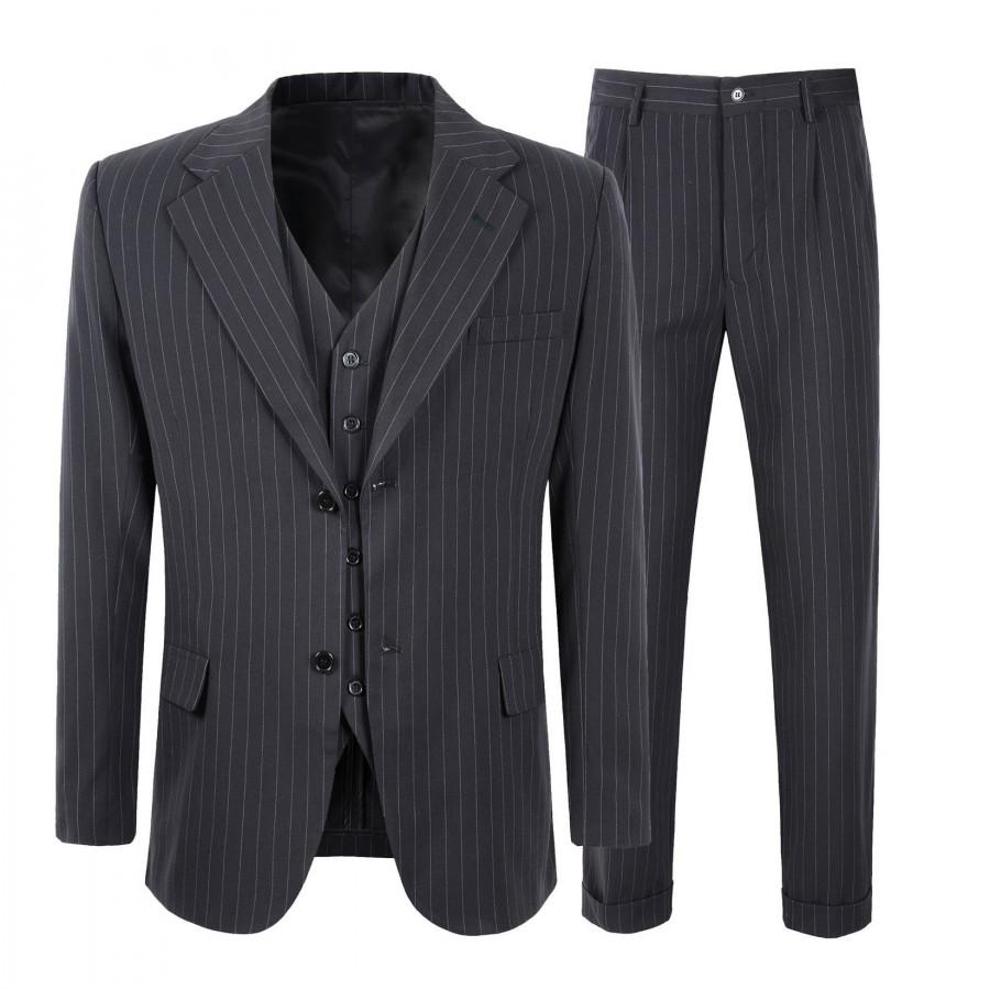 زفاف - 1920s 1930s Mens 3 Piece Pin Stripe Suit Vintage Peaky Blinders