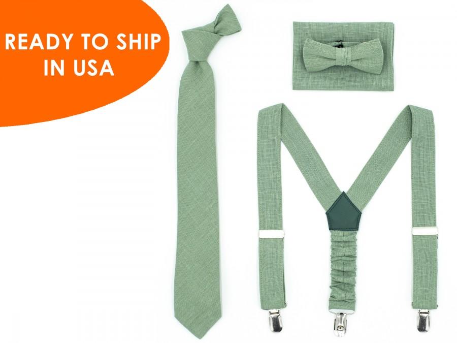 Wedding - Sage Green Necktie Bow Tie Suspenders Pocket Square Ties Bowties Suspender Neckties Braces