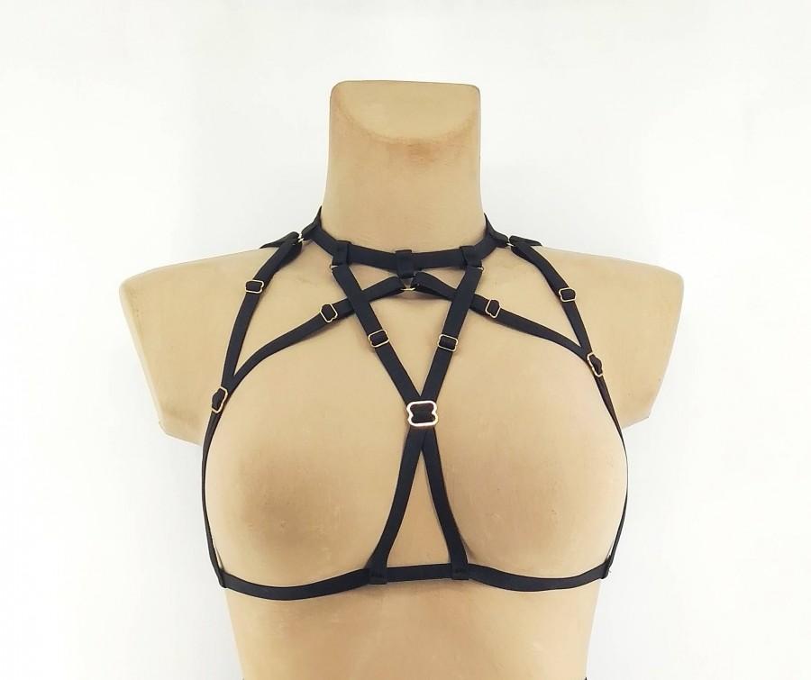 Hochzeit - Chest harness black mature lingerie bdsm harness bra body women bondage strap on harness sexy erotic lingerie open cup bra gift for her