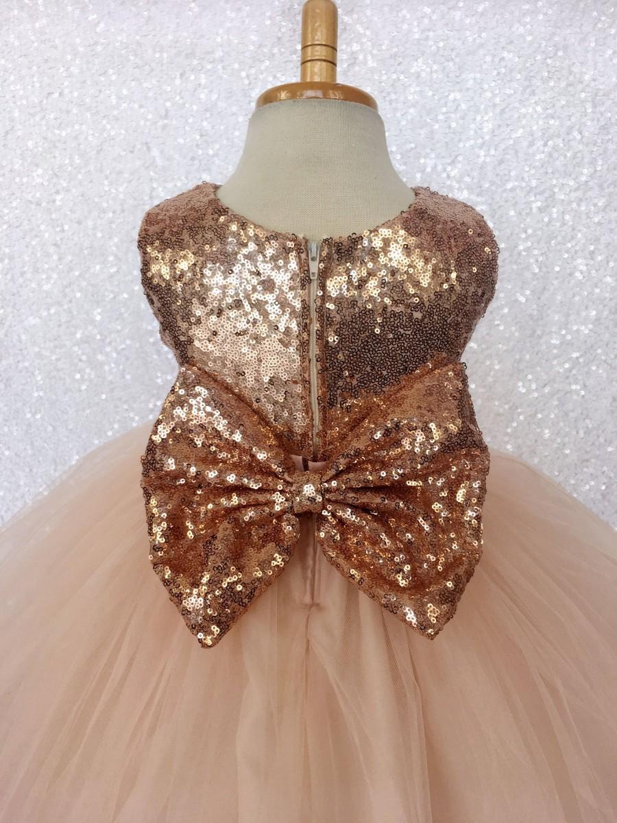 Mariage - Sequin Holiday Wedding Vintage Flower Girl Rose Gold Tulle Gown Birthday Photoshoot Bridesmaid Infant Junior Spring Summer Graduation Formal