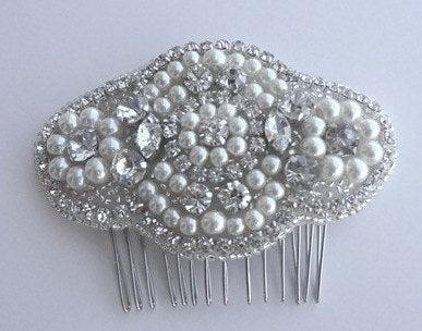زفاف - Monica Vintage Inspired Wedding Bridal Crystal Rhinestone Beaded Hair Comb with Ivory Pearls