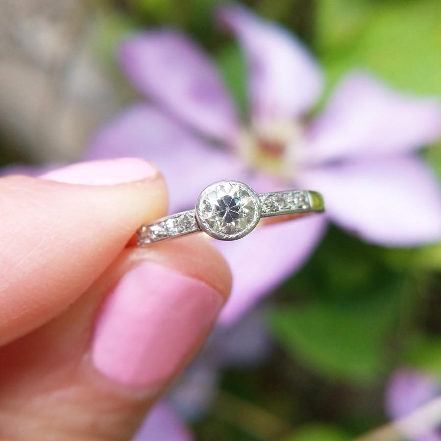 Wedding - Antique 18ct Gold Diamond Solitaire Ring, Old Cut Engagement Ring