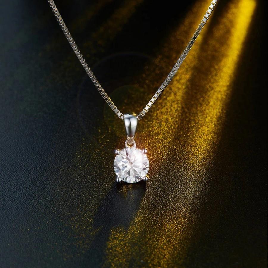 Wedding - 1 Carat Moissanite Diamond Pendant Necklace - 925 Sterling Pendant Necklace - Single Solitaire Diamond Necklace - Come with Certificate.