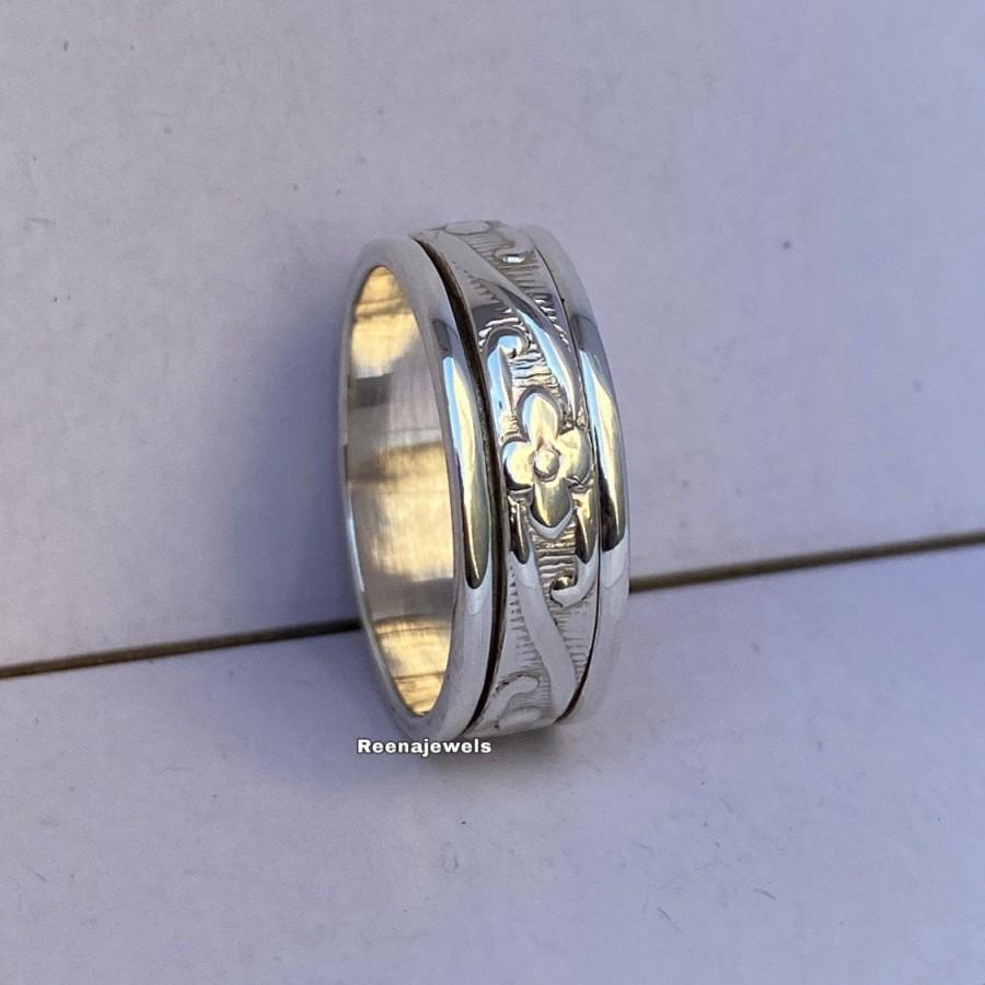 زفاف - 925 Sterling Silver Spinner Ring* Meditation Ring*Thumb Ring*Band Ring* Handmade Ring* Gift Ring* Silver Flower Spinner Ring*Spinner Ring