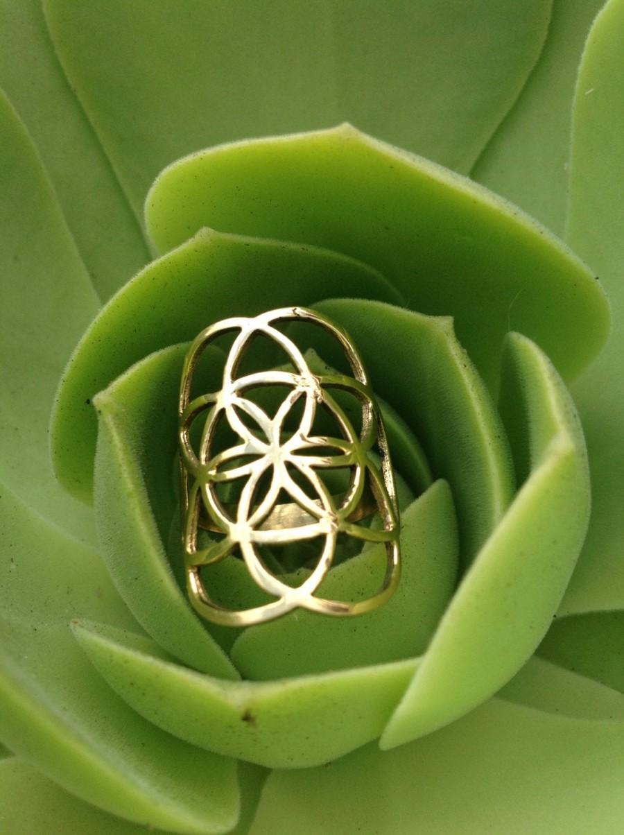 Свадьба - Flower of Life Ring • Seed of Life Ring • Sacred Geometry Ring Brass Ring  Galactivated