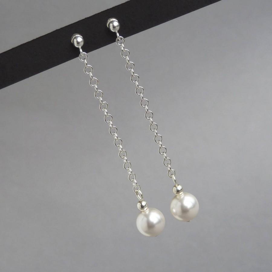زفاف - White Swarovski Pearl Drop Earrings - Magnolia Bridal/Bridesmaids Jewellery - Long Ivory Pearl Dangle Earrings - Wedding Gifts for Brides