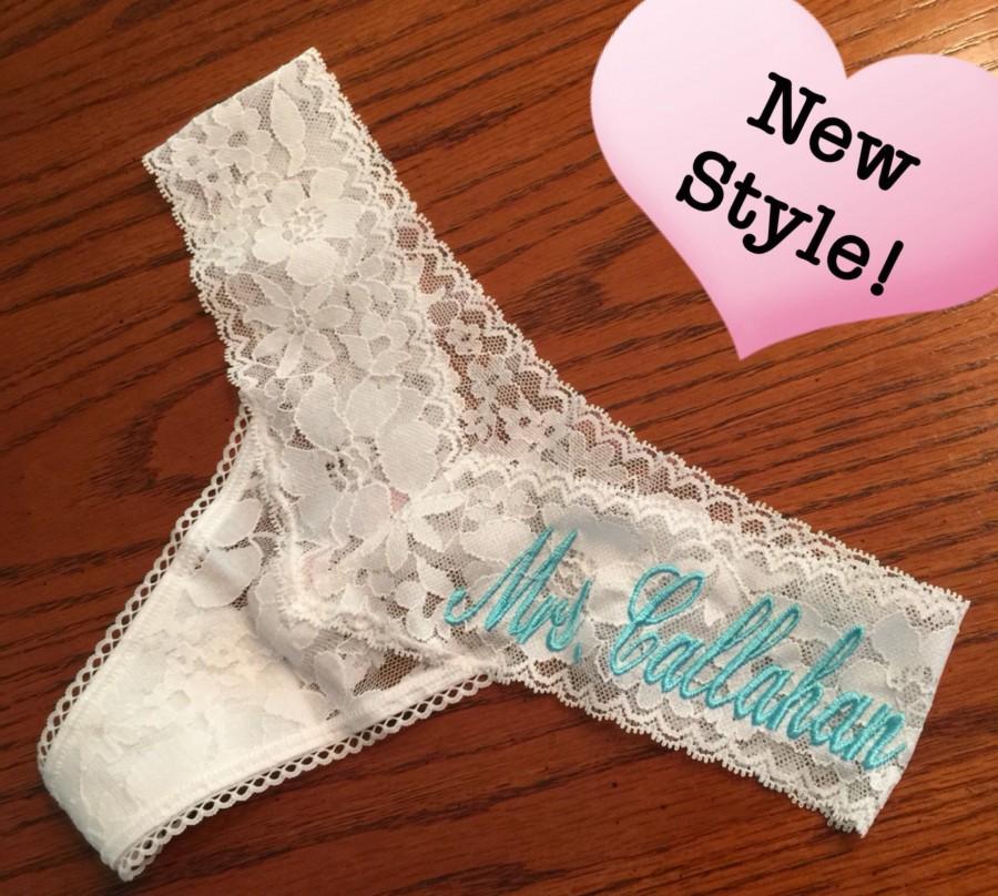 Свадьба - Size XS Custom Embroidered Lace Thong- Monogrammed White Wedding Underwear- Something Blue