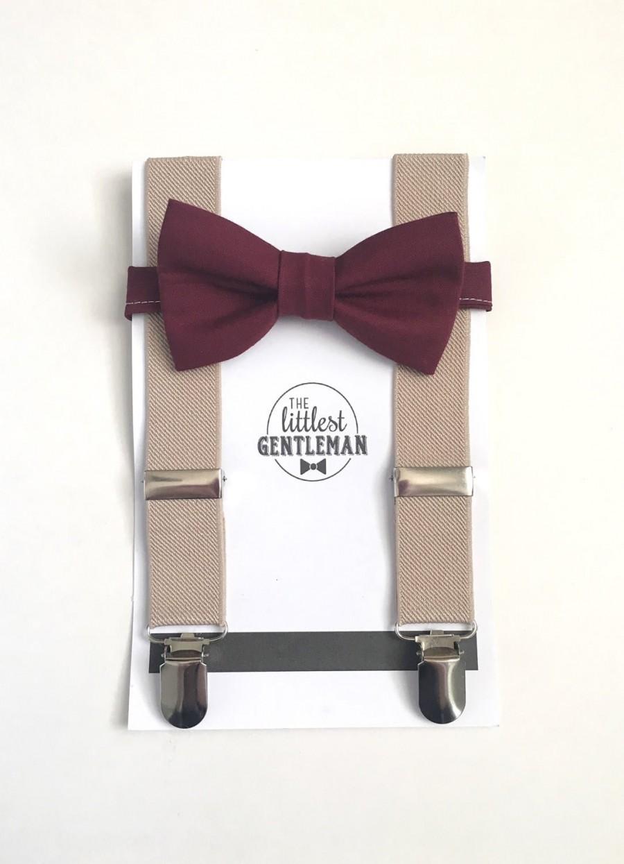Mariage - boys  burgundy wine bow tie and suspenders set , baby boy suspenders, suspenders, ring bearer outfit, page boy, braces, boys wedding bow tie