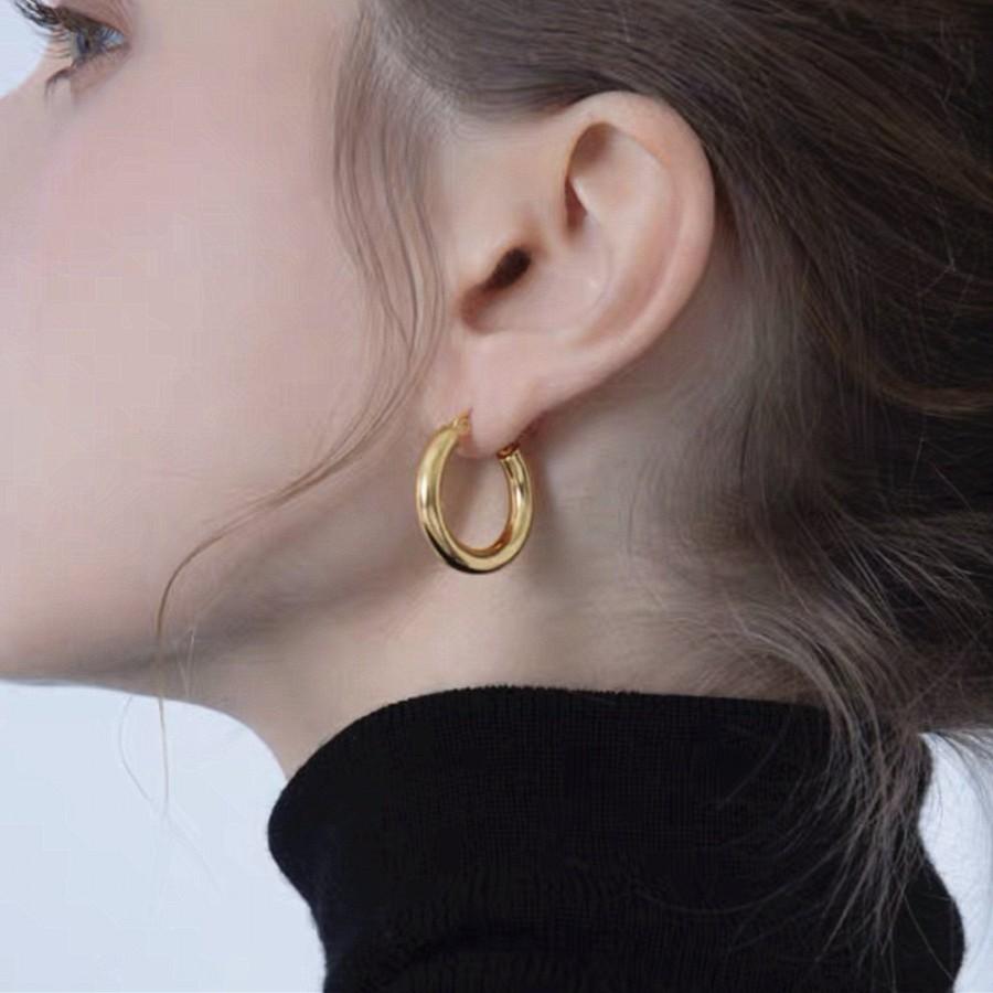 زفاف - Dainty Gold Chunky Hoop Earrings with Minimalist Style, Simple Big and Thick Gold Hoops, Sister Birthday Gift or Mothers day jewelry