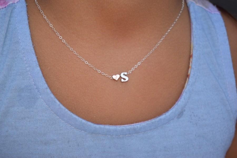 زفاف - Initial heart necklace• small heart• heart charm• letter s• letter m• sterling silver• rose gold• bridesmaids• wedding• gift for her•