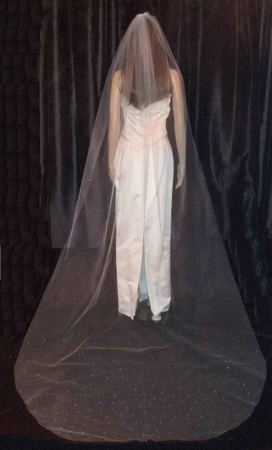 زفاف - Cathedral Wedding veil 108" with Swarovski Ab crystals a falling star design. cut/pencil edged Ivory, White, lt ivory 1T 54,72 or 108" wide