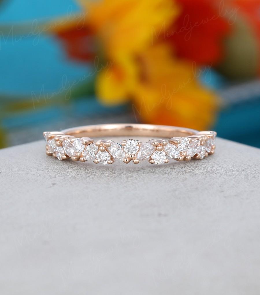 Mariage - Rose gold wedding band women Half eternity Marquise cut Moissanite wedding band vintage Matching Unique Bridal Stacking Promise gift for her