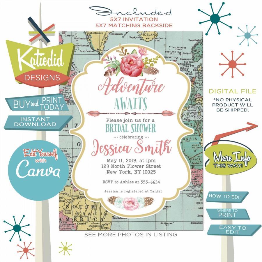 Mariage - Adventure Awaits Bridal Shower Invitation, BOHO Rehearsal Dinner Engagement Party or edit for ANY event 