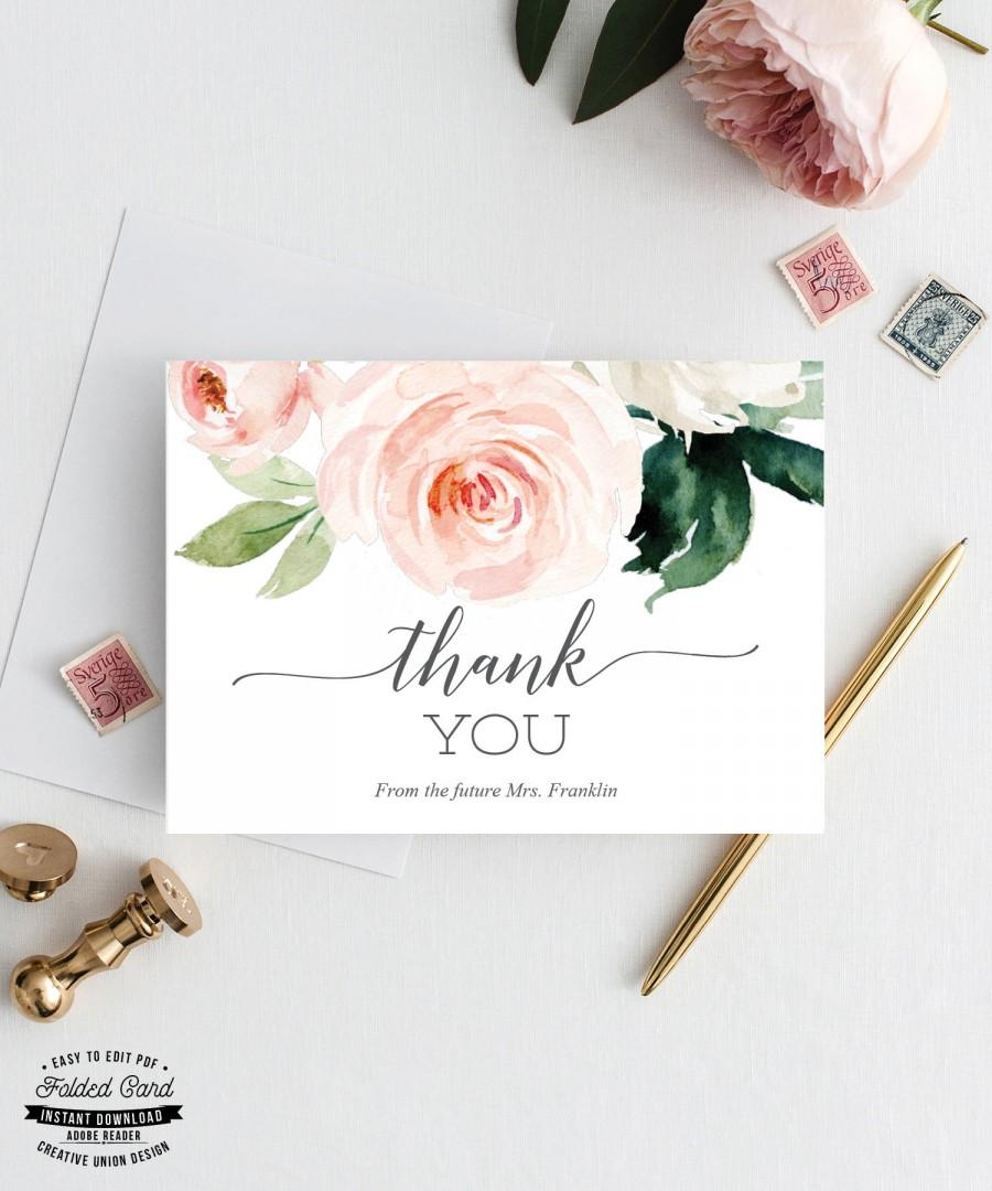 Hochzeit - Printable Bridal Shower Thank You Cards - Folded Thank You Card - Personalized Thank You - Wedding Shower - Future Mrs. - Blushing Blooms