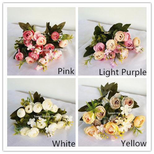 Wedding - JennysFlowerShop 11'' Silk Baby Ranunculus  Artificial Flower Bush Small Flower Bush Set of 2 Wedding/Home Decorations