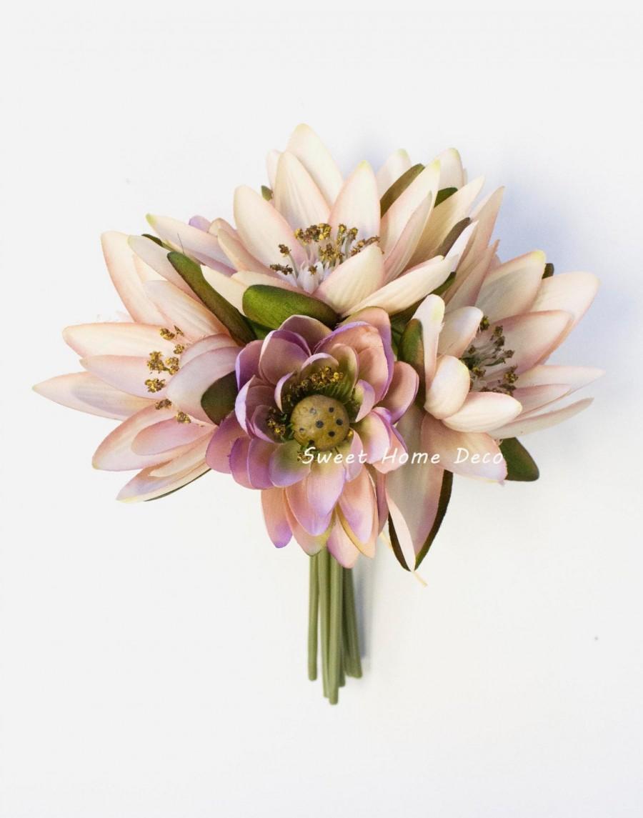 Wedding - JennysFlowerShop  9'' Silk Lotus Flower Bouquet (7 Stems/7 Flower Heads) for Wedding Home Decoration (Mauve/Pink)