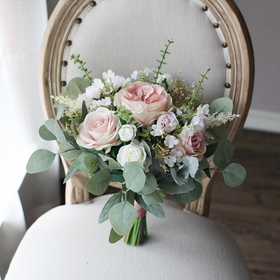 Hochzeit - Dusty Pink Bridal Bouquet, Classic Wedding Rose Bouquet, Rustic Boho Flower Bouquet,  Design in Rose