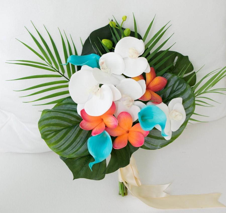 زفاف - Wedding Bouquet, Wedding Flowers, Plumeria Bouquet, each Wedding Bouquet, Tropical Bouquet, Coral, Turquoise, Teal, Callas Plumerias Bouquet