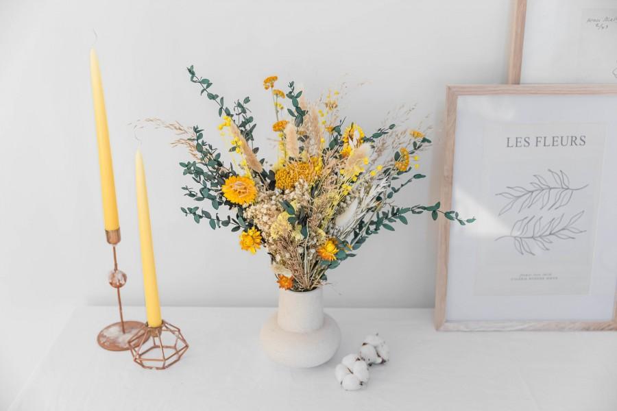 Wedding - Yarrow and Eucalyptus Bridal Bouquet Yellow / Billy Balls Bouquet / Boho Bridal Neutral Bouquet