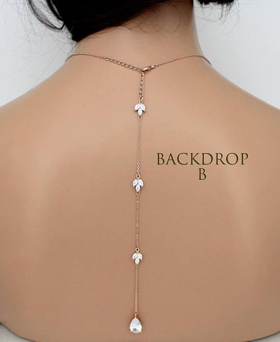 Hochzeit - Bridal backdrop Back drop addition Add a backdrop Back necklace Back jewelry Rose gold backdrop Long backdrop Simple backdrop necklace