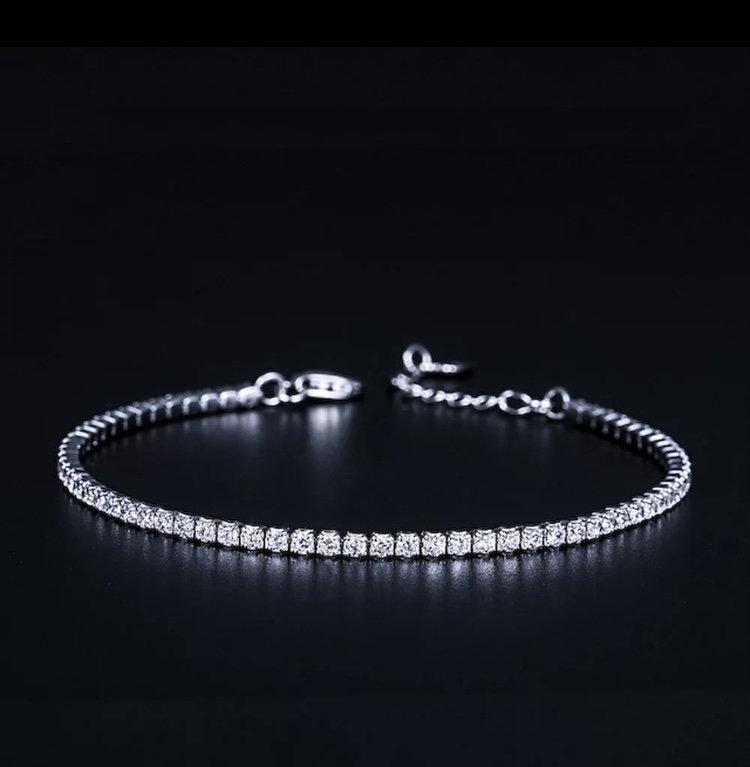 Wedding - thin delicate dainty fashion .925 sterling silver white Cubic Zirconia tennis bracelet
