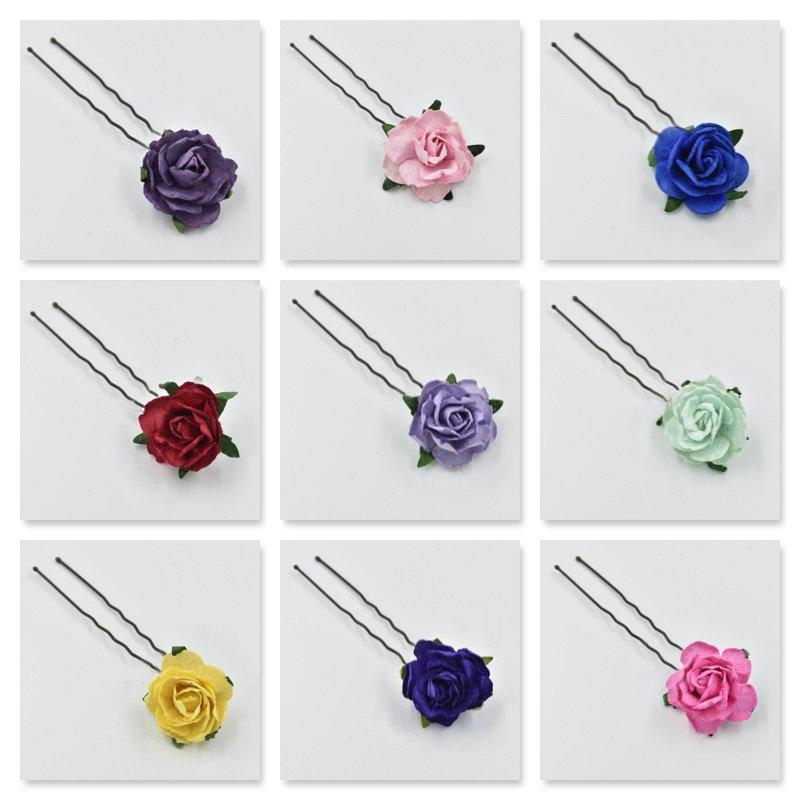 زفاف - Bridesmaids Flower Hair Pins , Mulberry Rose,  Accessories - Choose Colour