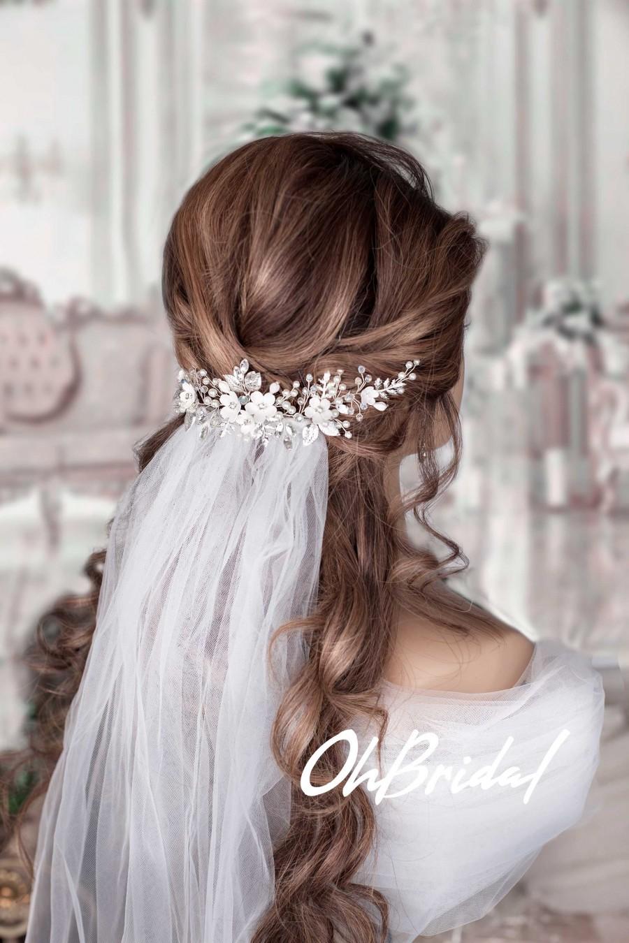 Wedding - Wedding veil comb Pearl hair comb Hair vine Wedding veil and headpiece Bridal hair piece Bridal headpiece Wedding Back Headpiece Flower