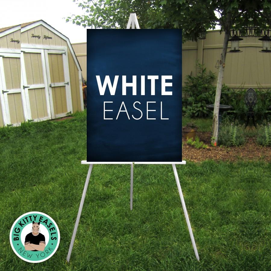 Wedding - White Easel . Wedding sign solid wood floor stand . Display lightweight Foam Board, Canvas, Wood, Acrylic signs up to 24" x 36" and 8lbs