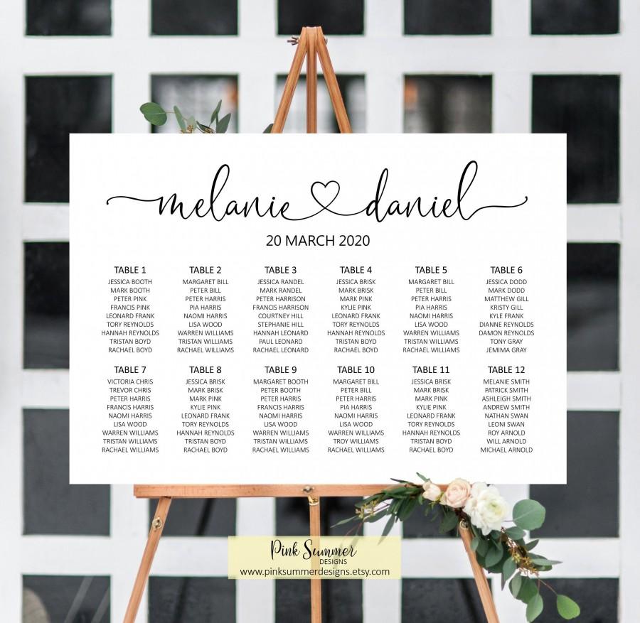 Mariage - Wedding seating chart printable, seating chart wedding seating plan wedding signs heart, wedding decorations, decor, guest list sign, W46