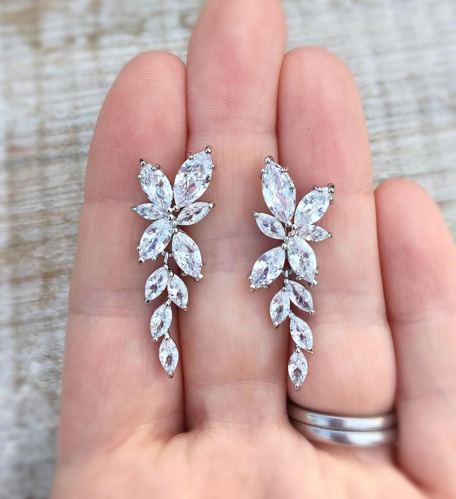 Hochzeit - Bridal earrings, crystal drop earrings, wedding earrings, wedding jewellery, bridesmaid earrings, bridesmaid gift, zirconia drop earrings