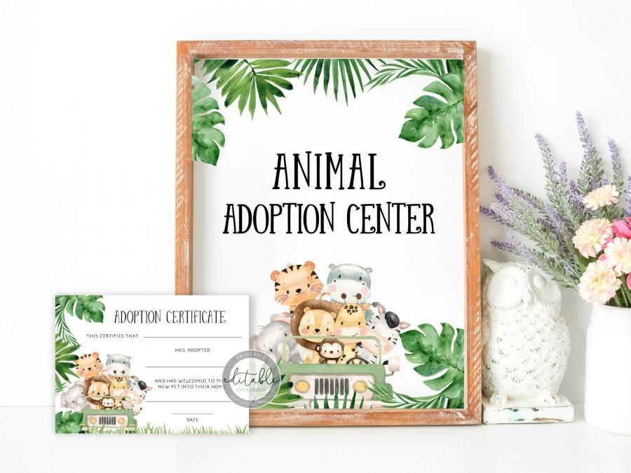 Свадьба - Safari Themed Adopt a Pet Certificate, Wild One Birthday Signs, INSTANT DOWNLOAD, Printables BRTH 238B