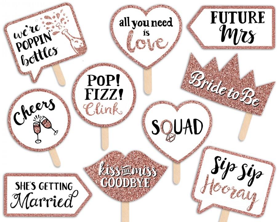 Свадьба - Engagement Party Printable Photo Booth Props - Rose Gold Black and White - 10 Hand Painted Signs - Classy Chic Bridal Shower