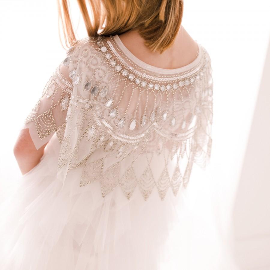 Mariage - Romantic Flower Girl Capelet, Tulle Flower Girl Dress, Unique Christening Gown