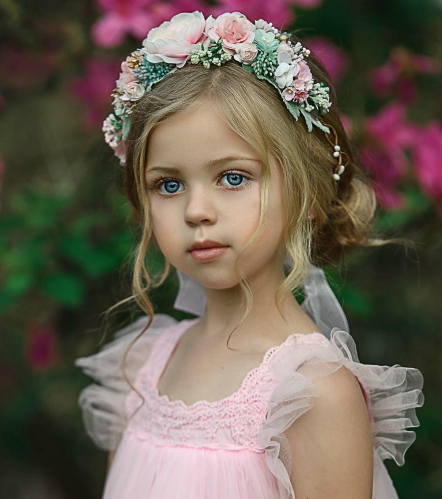 Свадьба - Blush Pink Flower Crown, Flower Tiara, Floral crown, Flower Halo, Bohemian flower crown, Bridal Crown, Flower girl Crown, Flower Headband