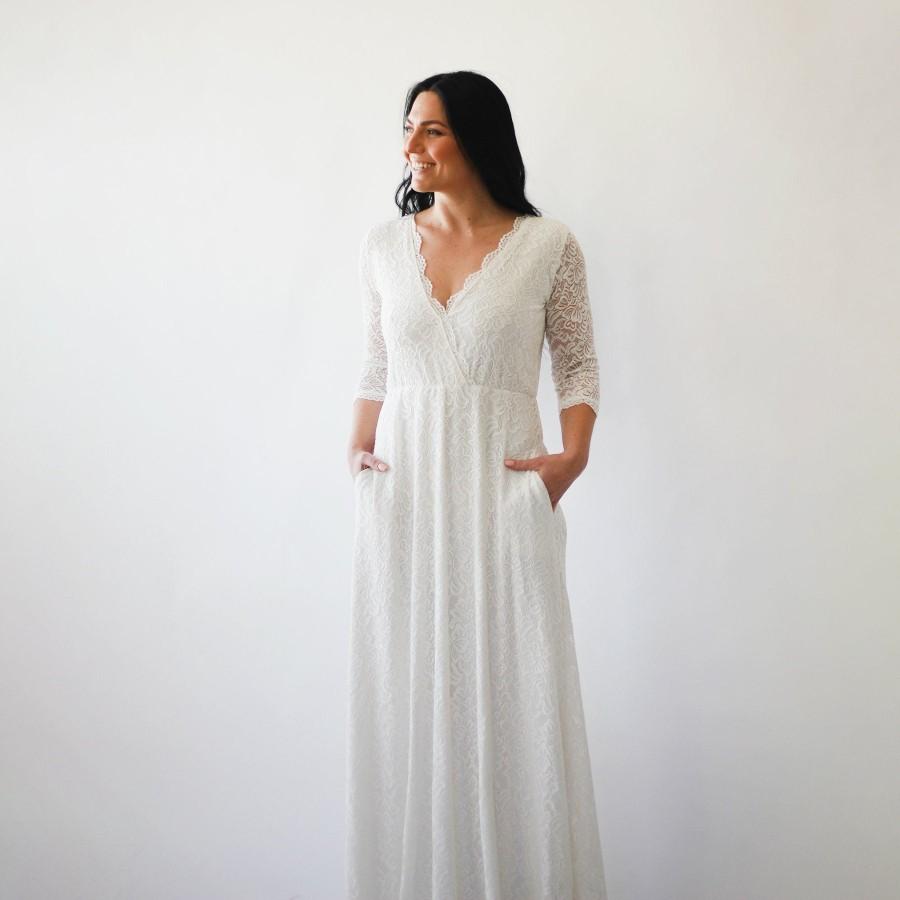 Hochzeit - Curve & Plus size Ivory Wrap wedding dress with pockets #1273