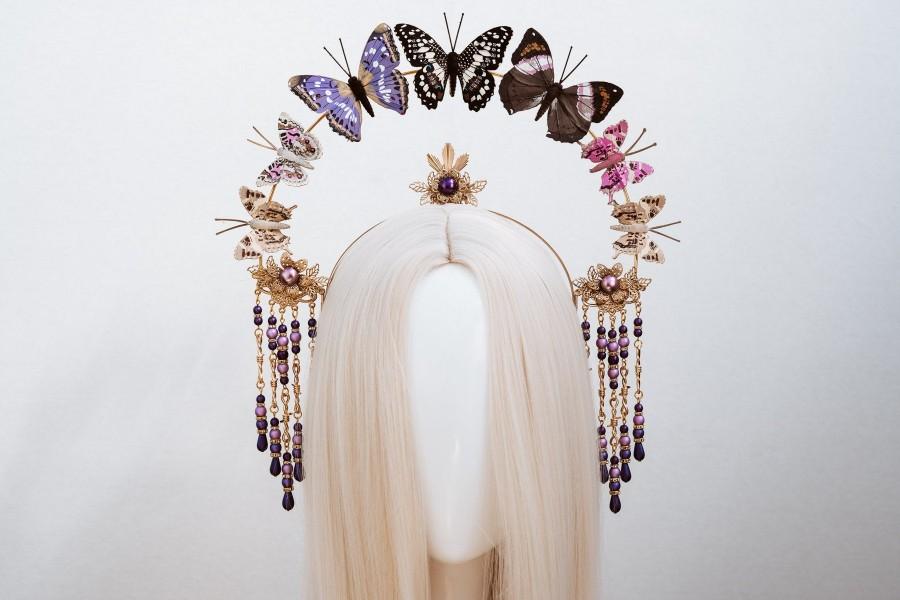 Wedding - Butterfly crown, Gold Halo Crown, Halo, Halo Crown, Halo Headpiece, Halo Headband, Halo Headlights, Crown, Gold Halo, Headpiece, Crown, Boho