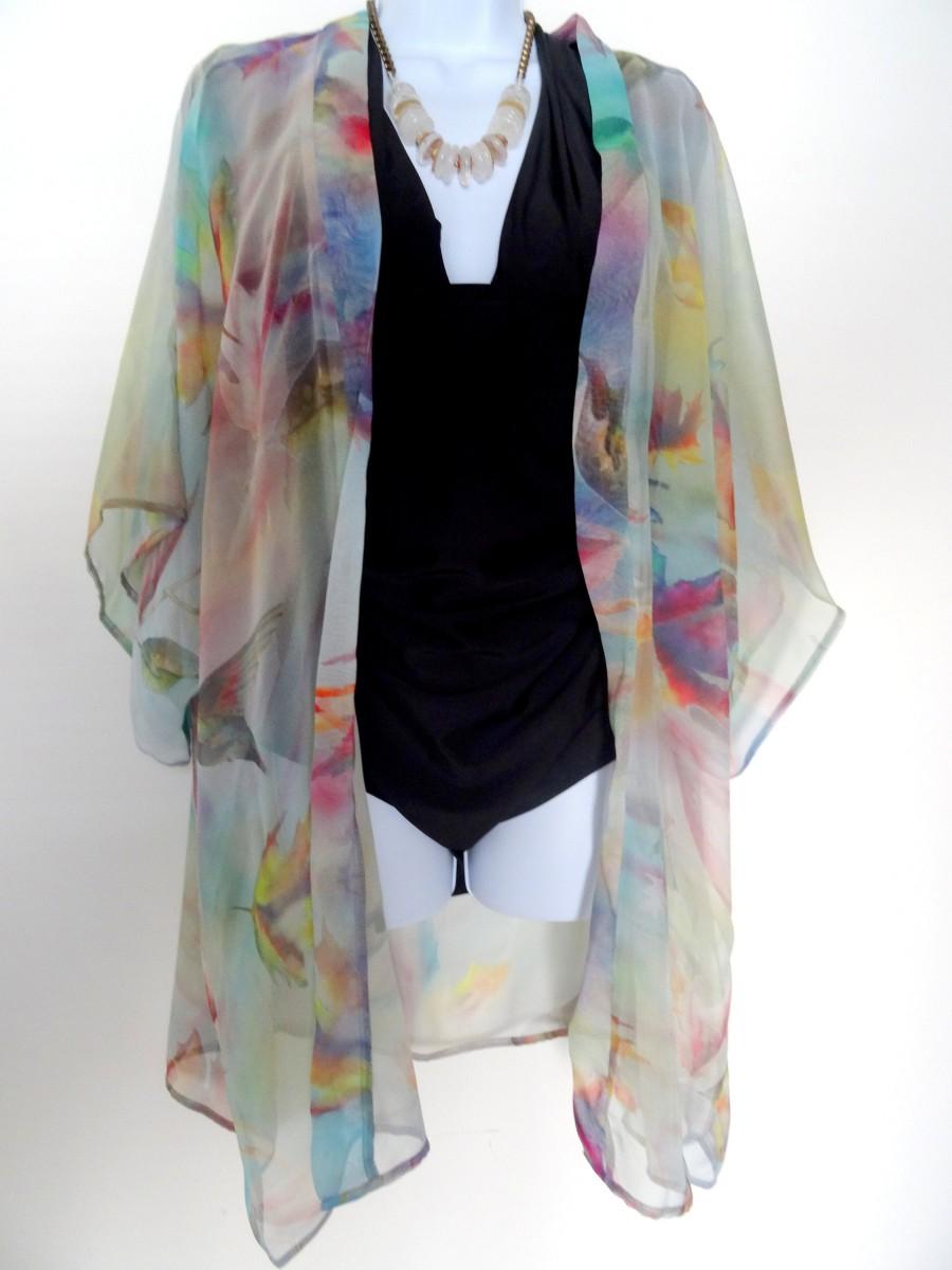 Wedding - Pastel Silk Jacket - Silk Kimono - Mother of the Bride - Silk Duster - Sheer Lingerie - Plus Clothing