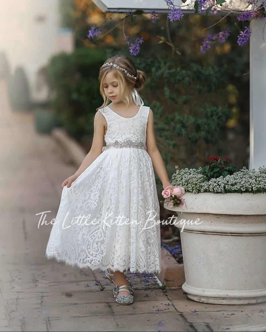 Mariage - flower girl dress, Lace Flower Girl Dress, flower girl dresses, boho flower girl dress, bohemian, Ivory Flower Girl Dress, wedding dress