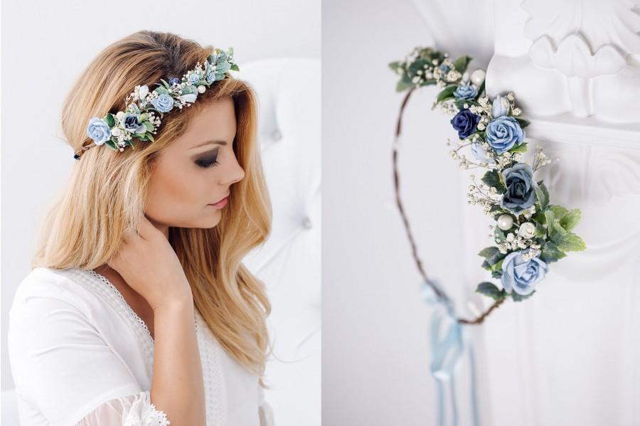 Hochzeit - Flower Crown Baby's Breath, Bridal headpiece,Hair Wreath,Fairy Crown,Wedding Hair Accessories Headband in white, ivory, baby blue, navy blue