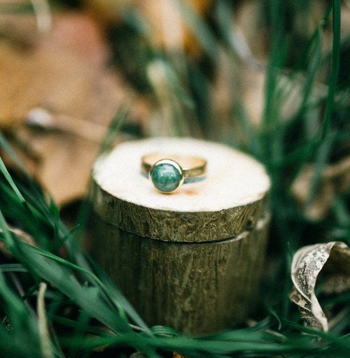 Hochzeit - Women's Wedding Band - 14K Gold & Jade Ring with Turquoise and Mother of Pearl Inlay - Staghead Designs
