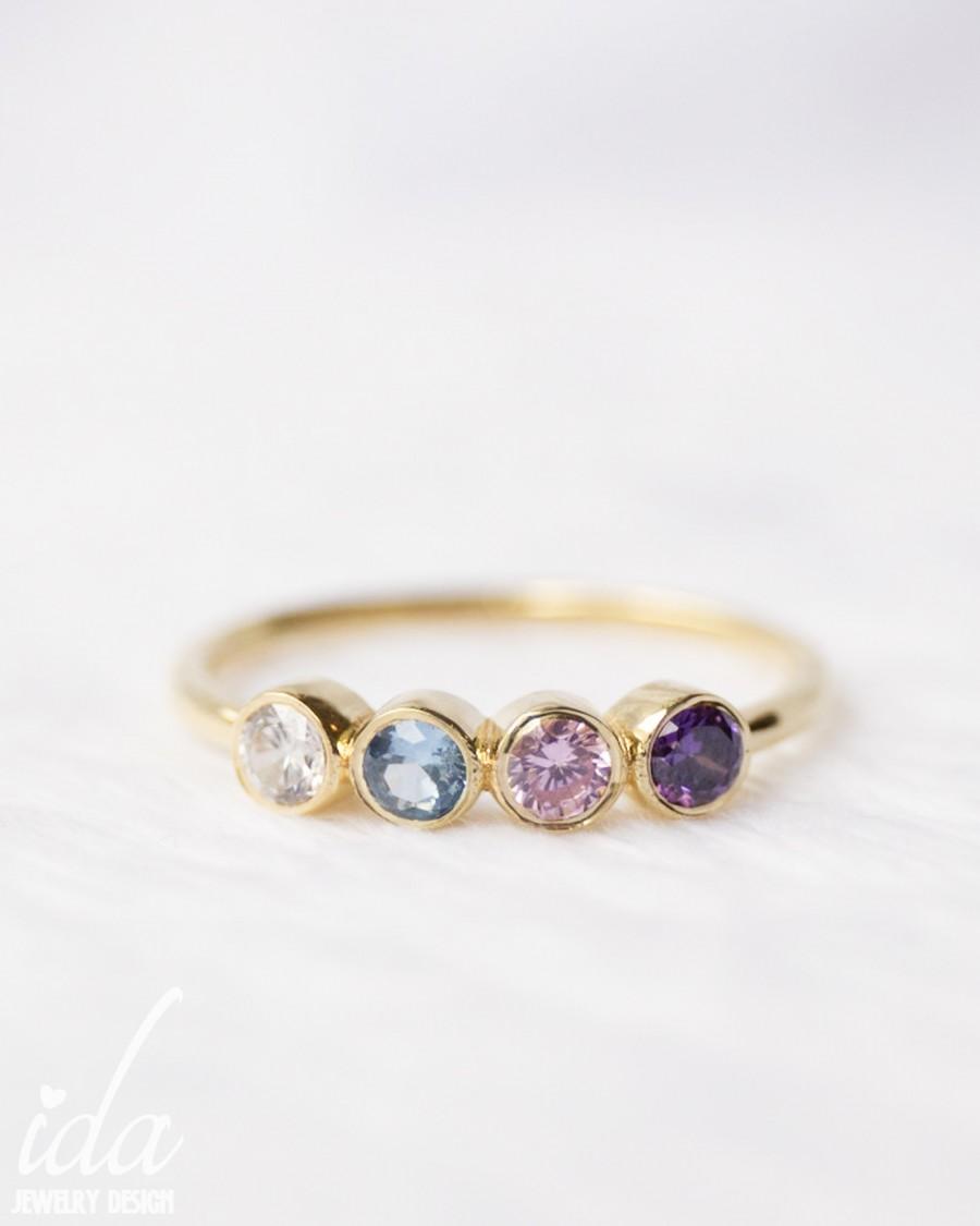 Mariage - 14K Gold Mothers Ring 2,3, 4 Stone, Birthstone Rings, Personalized Birthstone Jewelry, Mothers Gift, Personalized Gifts, Rings for Women