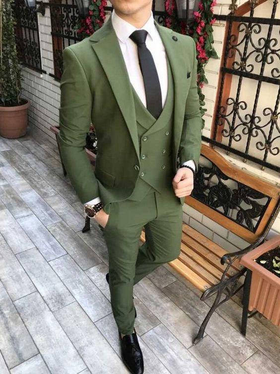 Wedding - Men Suits Green 3 Piece Slim Fit Formal Fashion Wedding Suit Party Wear Dinner Suit Bespoke For Men