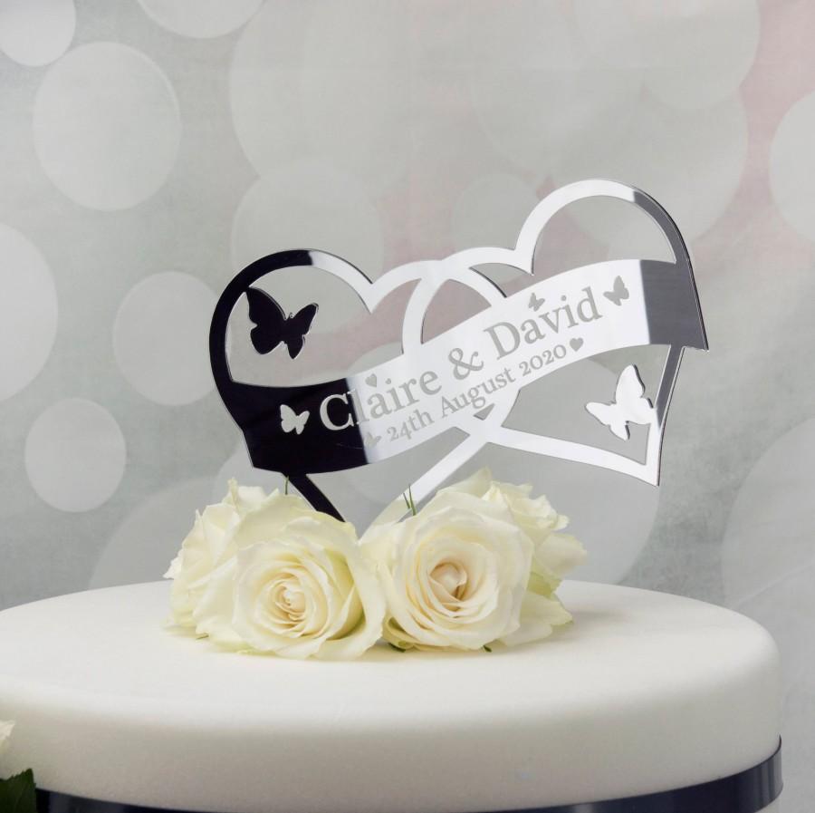 Свадьба - Wedding Cake Topper Heart Personalised Cake Decoration. Engagement or Anniversary cake topper. Add Names or Mr & Mrs Surname and Date