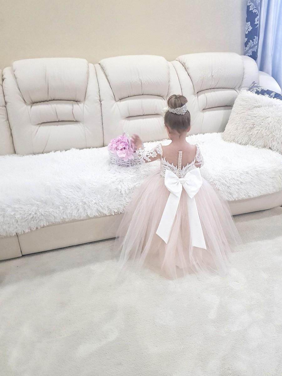 Wedding - Tulle and lace flower girl dress, White flower girl dress,Baby wedding dress,Flower girl dresses toddler,Rustic flower girl dress,Tutu dress