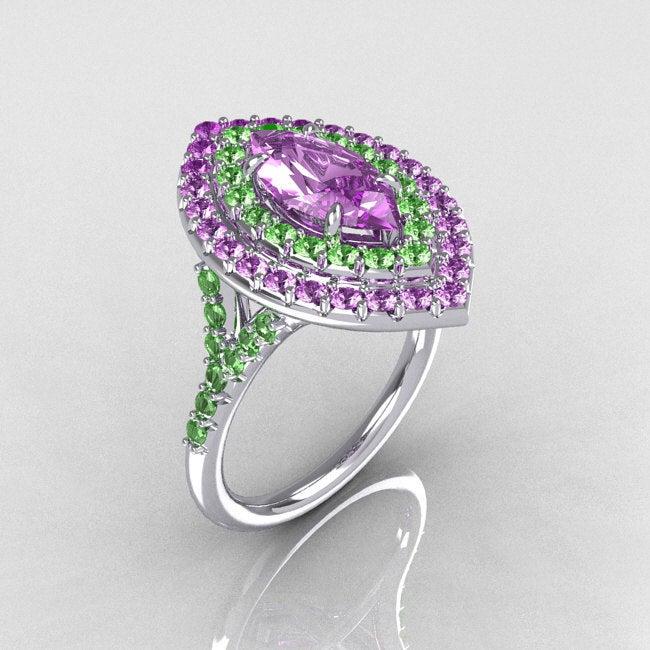 Hochzeit - Soleste Style Bridal 10K White Gold 1.0 Carat Marquise Lilac and Green Amethyst Engagement Ring R117-10WGGALA